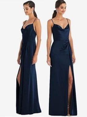 NWT Dessy Collection Faux-Wrap Cowl-Neck Draped Maxi Dress Gown Size 0 3072